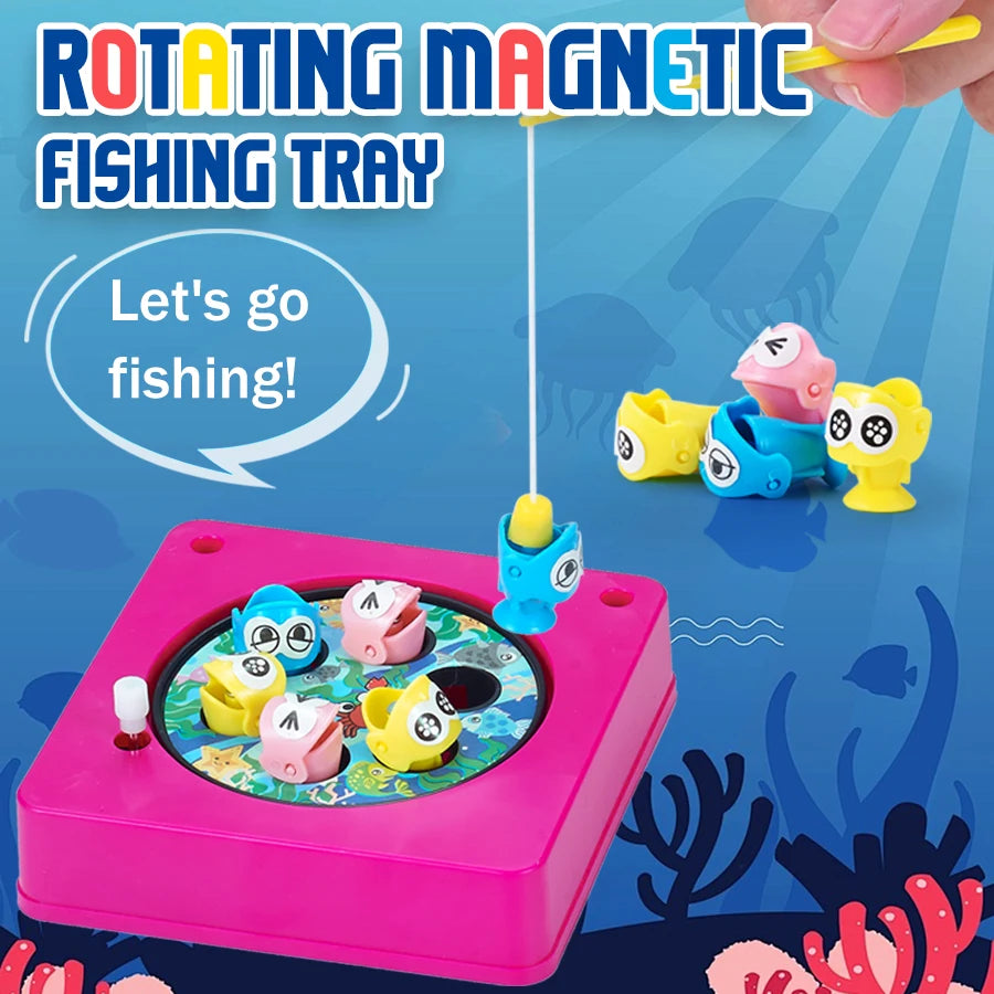 Mini Children's Fishing Toy Magnetic Fishing Rod Windup Chain Spinning Wheel Exercise Children's Hand Eye Coordination Ability