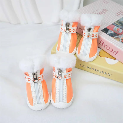 Pet High-necked Dog Boots for Warmth in Snowy Weather Waterproof PU 4-piece Set / Package Anti-slip Style for Small Dogs