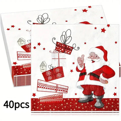 20-100Pcs Christmas Paper Napkins Snowman SantaDisposable Cocktail Napkins for Holiday Christmas Party Decorations