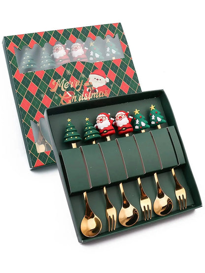 2/4/6Pcs Christmas Fork And Spoon Set,Stainless Steel Creative Tableware,Coffee Tea Dessert Forks And Spoons Gift Set
