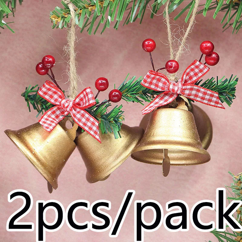 (2 Pcs/bag) 8cm Christmas Metal Horn Berry Bow Bell Christmas Decoration Pendant Wedding Accessories Handmade Crafts DIY