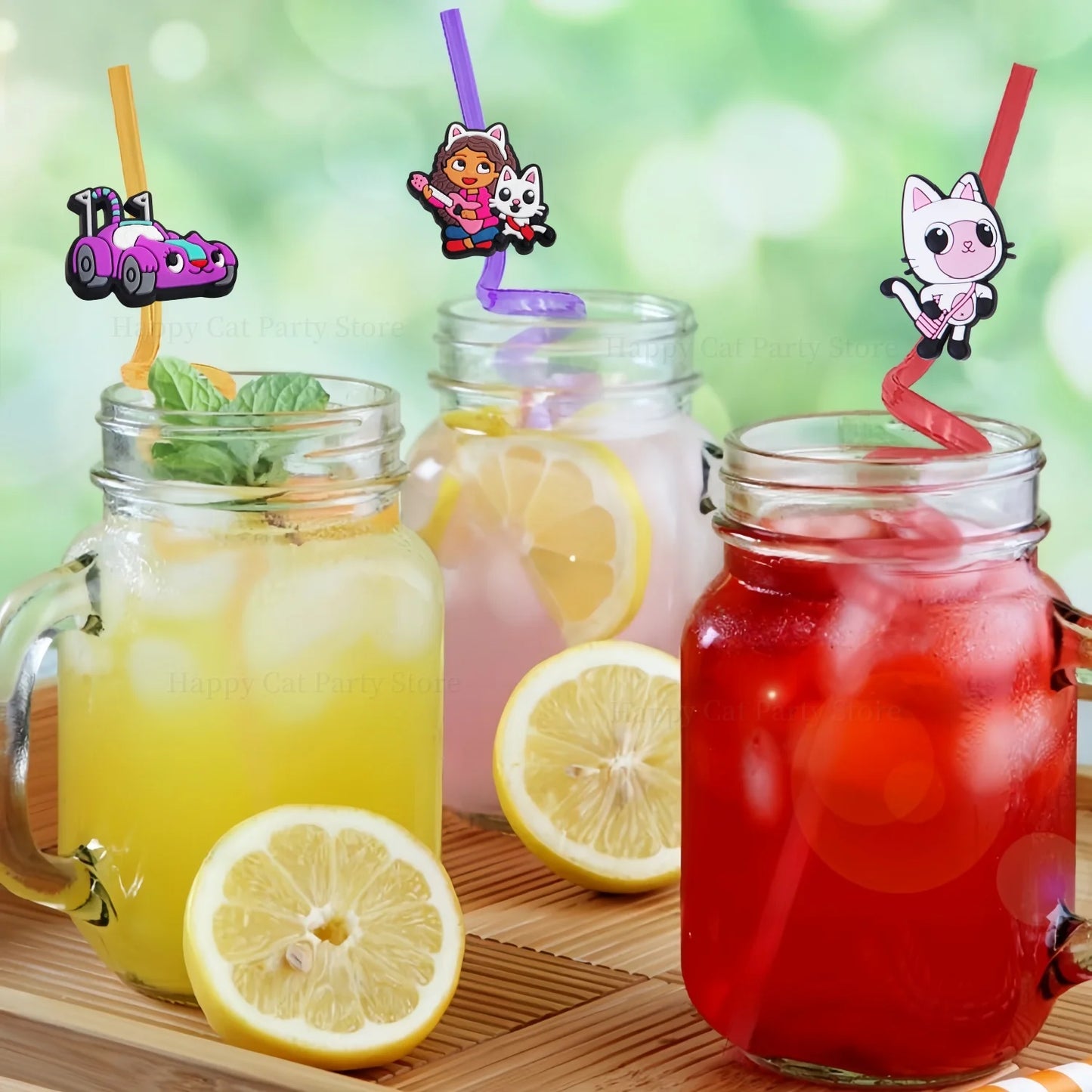 Gabby Kids Straws Cartoon Gabby Cat Reusable Drinking Straw Gabby Dollhouse Cats Straws Birthday Party Supplies Baby Shower Toys
