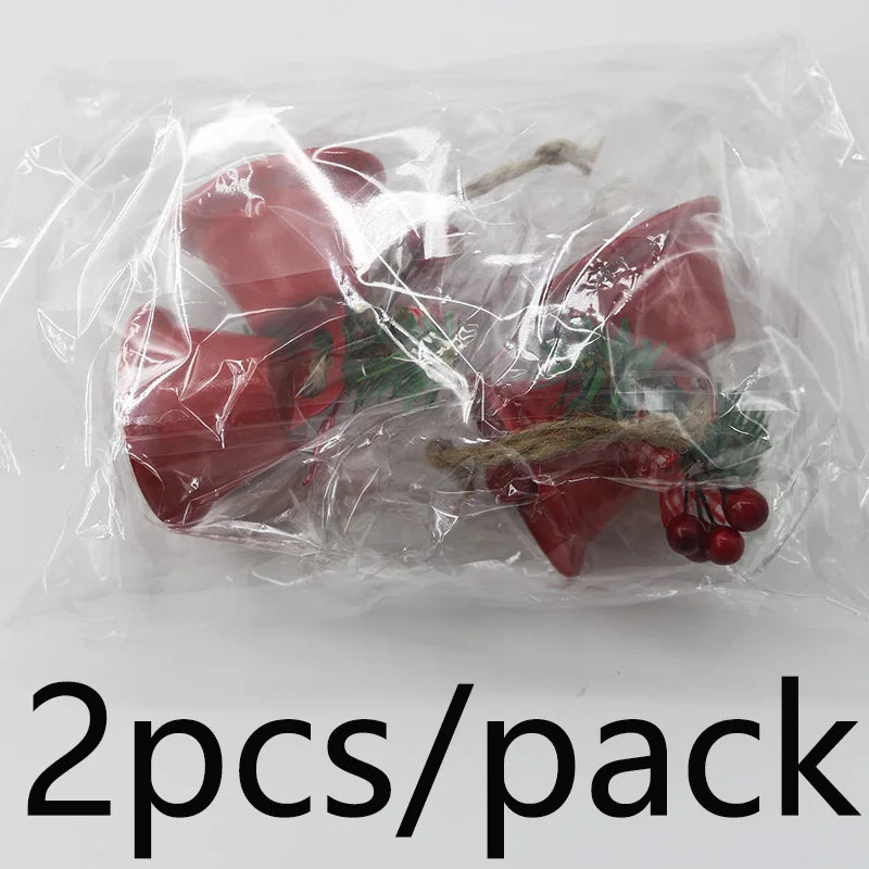 (2 Pcs/bag) 8cm Christmas Metal Horn Berry Bow Bell Christmas Decoration Pendant Wedding Accessories Handmade Crafts DIY
