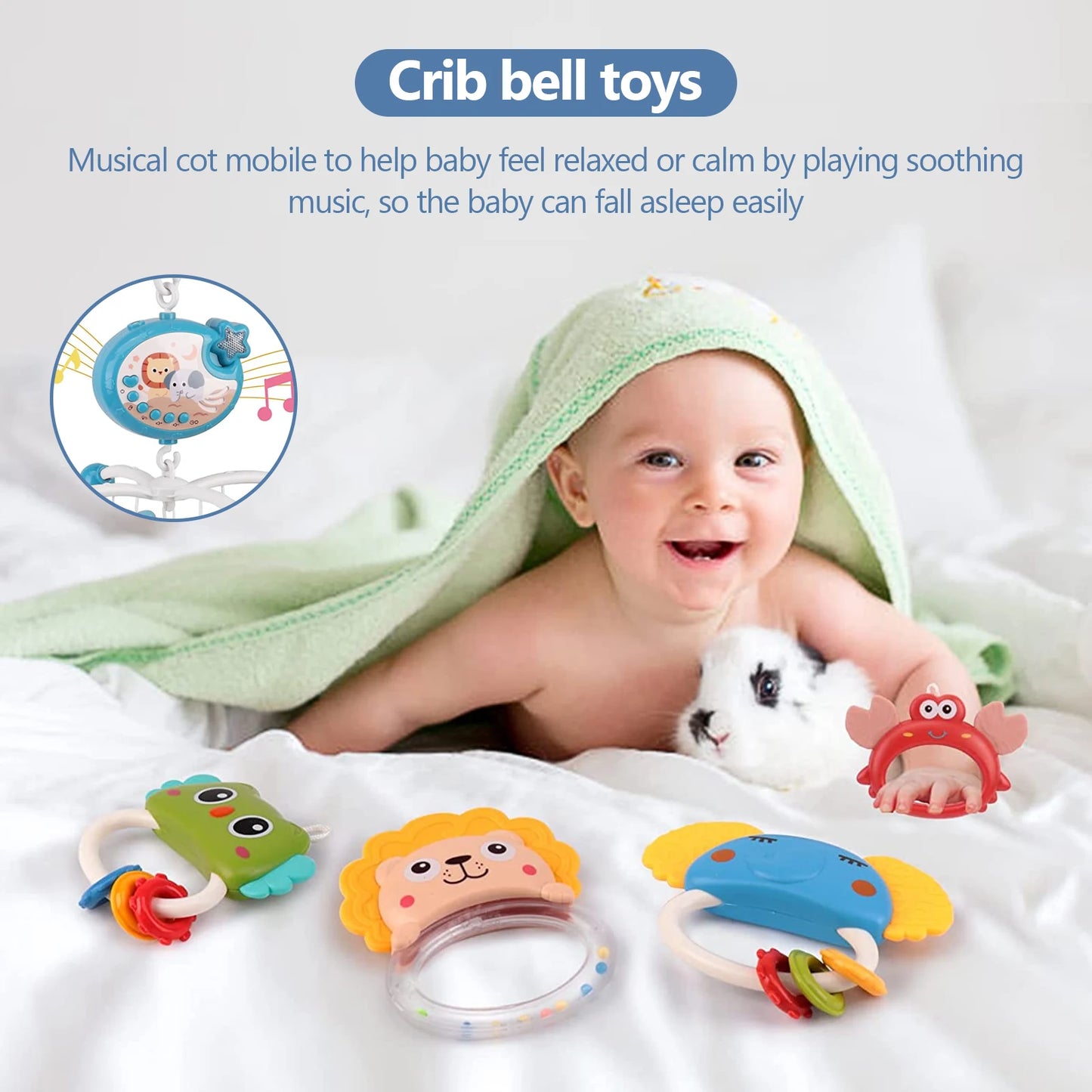 Cot Mobile For Baby With Music And Projection - Mobile For Crib With Timing Function- Gift For Newborn 0-12 Months ，Blue