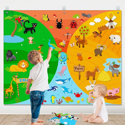 Felt Story Board Set Toy for kids Vehicle Farm Animals Preschool Education Early Learning Interactive Play Mat Wall Hanging Gift