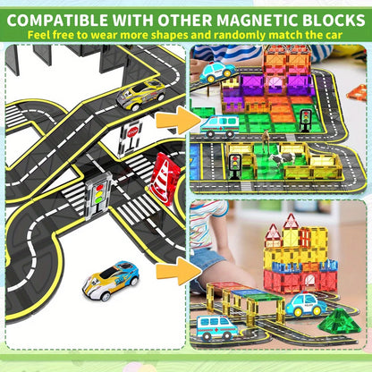 Magnetic Road Magnet Crane Car Toys, Magnetic Block Creativity And Educational Construction Toys for Kids Age 3-6 Birthday Gifts