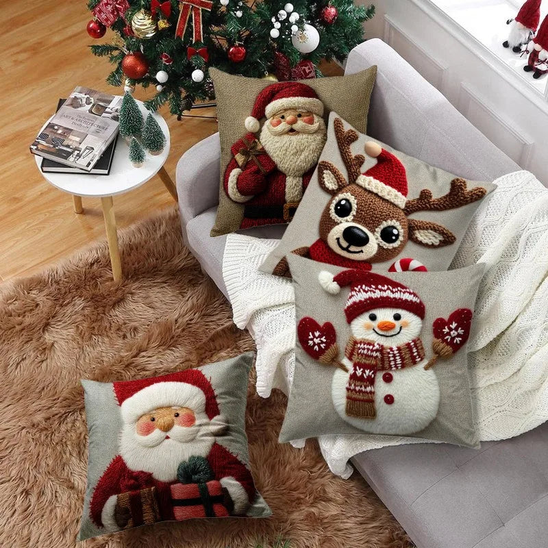 45cm Grey Red Christmas Pillowcase Cartoon Santa Snowman Elk Sofa Cushion Cover Home Bed Car Decor Merry Christmas 2025