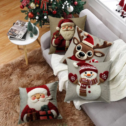 45cm Grey Red Christmas Pillowcase Cartoon Santa Snowman Elk Sofa Cushion Cover Home Bed Car Decor Merry Christmas 2025