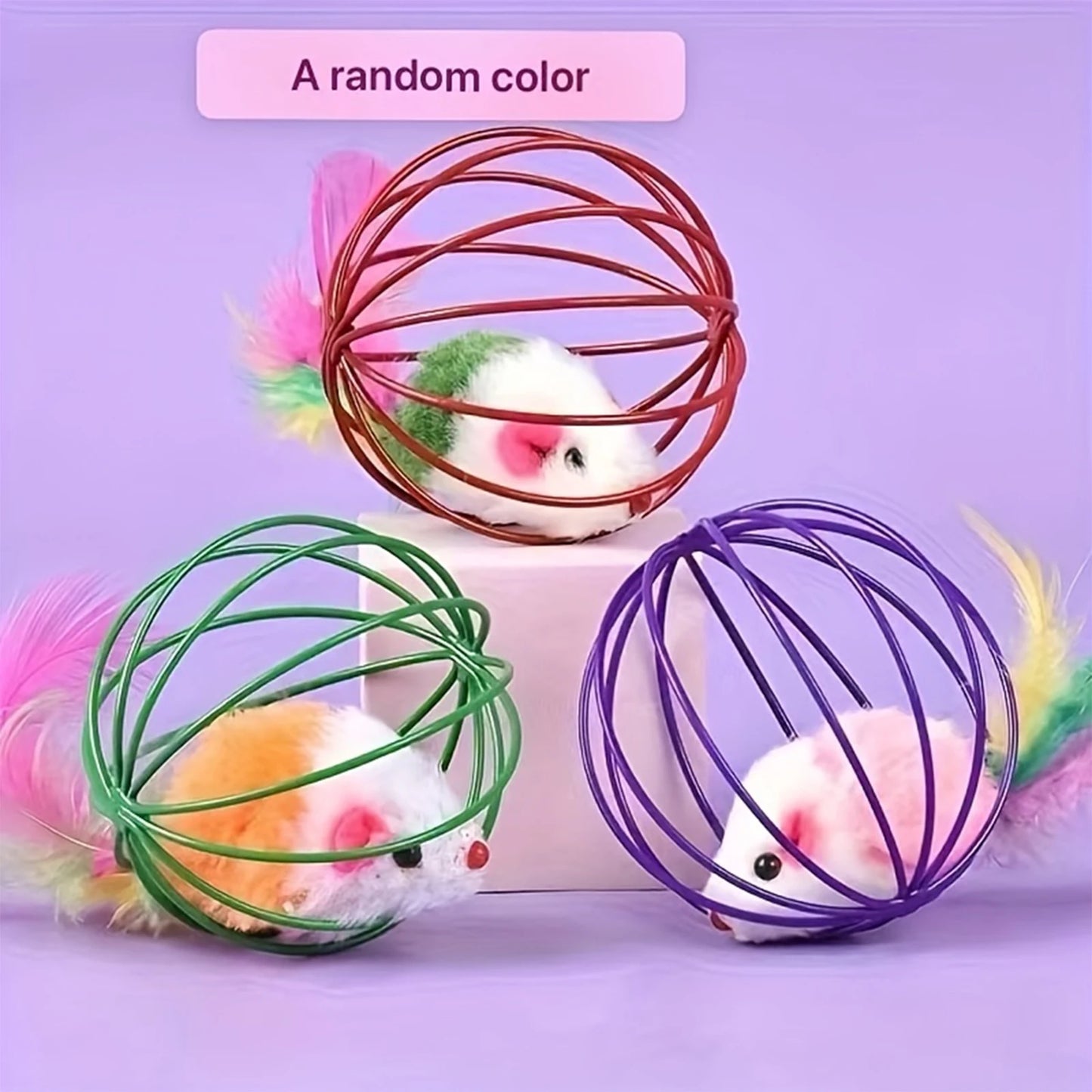 New Pet Toys Creative Pet Cats Toys Plush Mouse Feather Tail Painted Cage Kittens Self Entertaining Toy Pet Gifts Pet Supplies