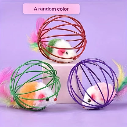 New Pet Toys Creative Pet Cats Toys Plush Mouse Feather Tail Painted Cage Kittens Self Entertaining Toy Pet Gifts Pet Supplies