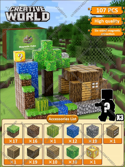 Magnetic Building Blocks Kid Toys Magnet Cube Set Mine World for Age 3+ Boys Girls DIY Model Children Magnets Toys Sensory Gifts