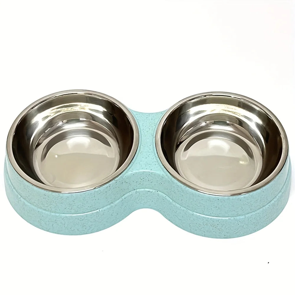1 PCS Dual Bowl Stainless Steel Double Pet Bowls for Dogs and Cats - Non-Skid Base - Perfect for Food and Water - Easy to Clean