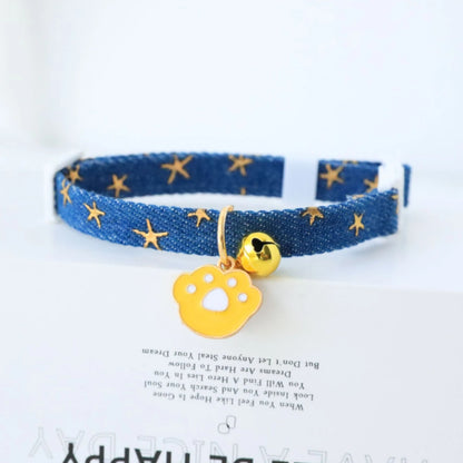pet collar with bells and safety buckles, cute denim punk style accessories, suitable for cats and dogs