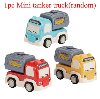 Cartoon Inertial Engineering Car Mini Toys Push and Go Car Boy's Engineering Car Excavator Dump Crane Tanker Toy Car for Kids