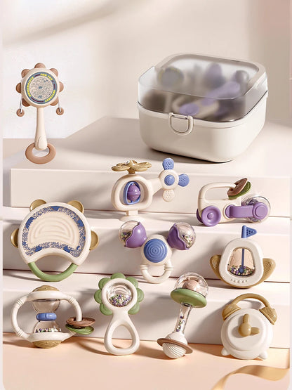 10Pcs Baby Rattles & Teethers Set Infant Toys 6+ Months Teether Grasping Shake Toys Sensory Toy with Soft Textures Newborn Gifts