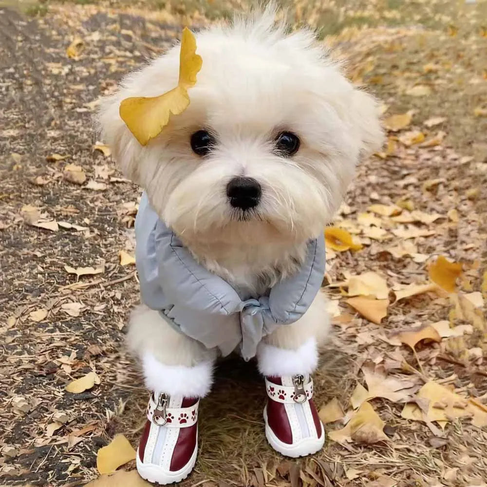 Pet High-necked Dog Boots for Warmth in Snowy Weather Waterproof PU 4-piece Set / Package Anti-slip Style for Small Dogs