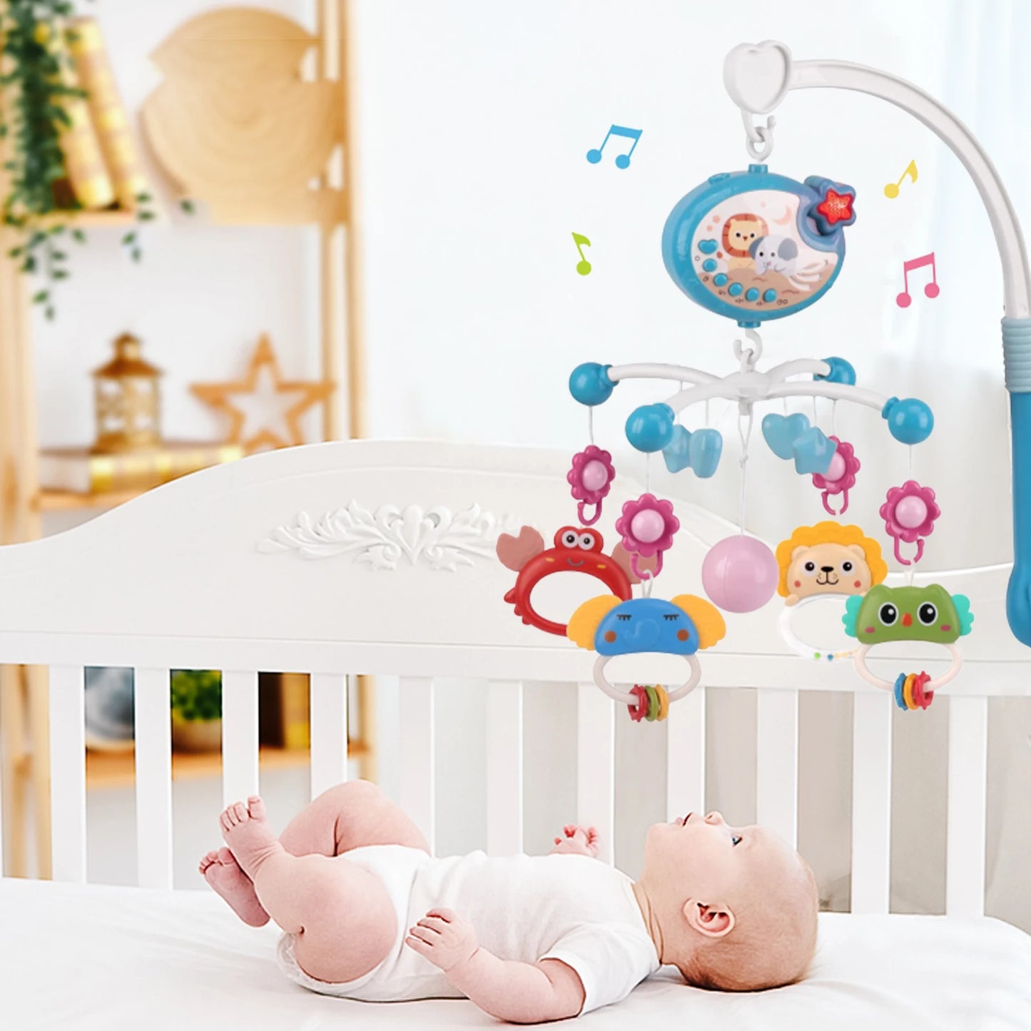Cot Mobile For Baby With Music And Projection - Mobile For Crib With Timing Function- Gift For Newborn 0-12 Months ，Blue