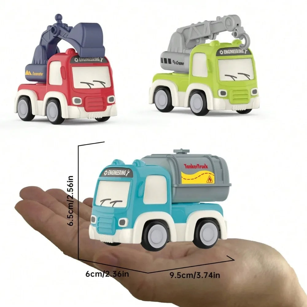 Cartoon Inertial Engineering Car Mini Toys Push and Go Car Boy's Engineering Car Excavator Dump Crane Tanker Toy Car for Kids