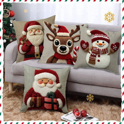 45cm Grey Red Christmas Pillowcase Cartoon Santa Snowman Elk Sofa Cushion Cover Home Bed Car Decor Merry Christmas 2025