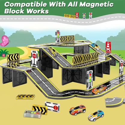 Magnetic Road Magnet Crane Car Toys, Magnetic Block Creativity And Educational Construction Toys for Kids Age 3-6 Birthday Gifts