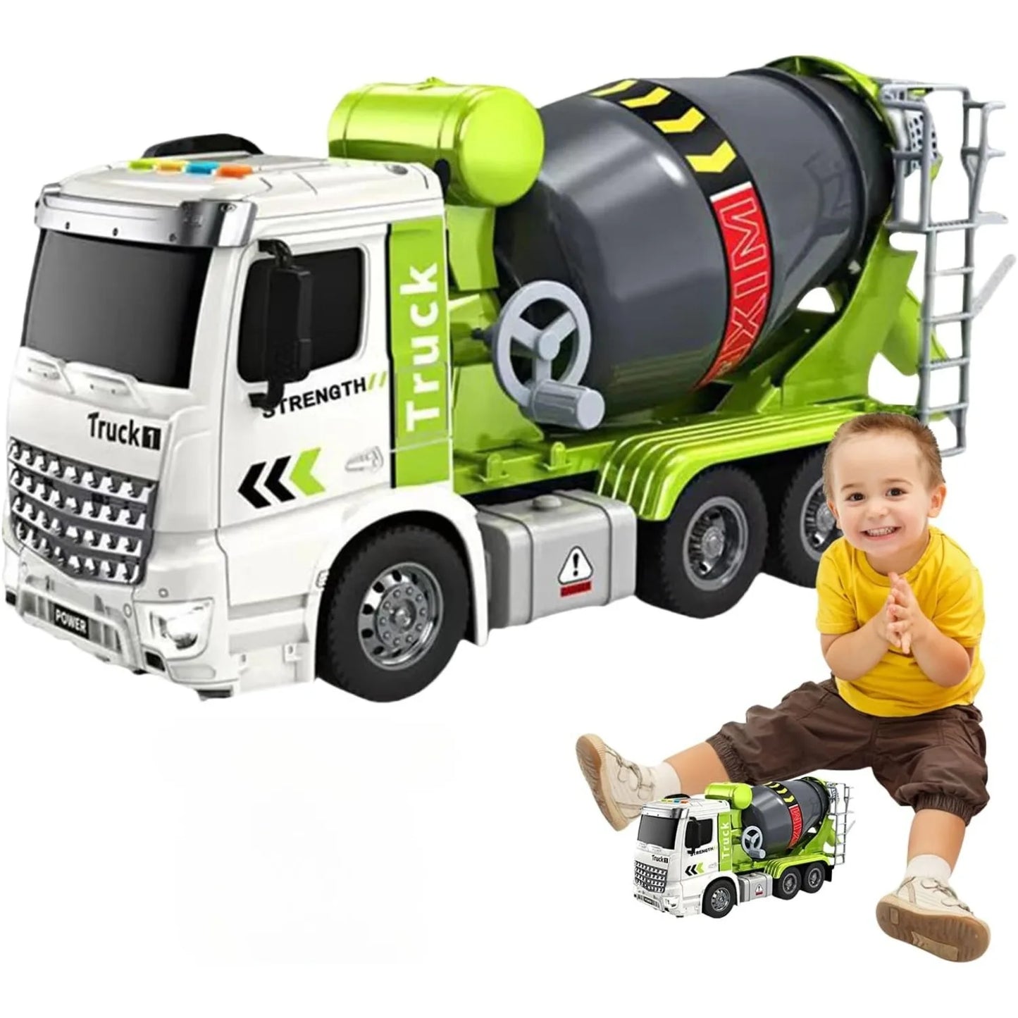 Large Simulation Children Engineering Vehicle Cement Mixer Truck Model Toy Push and Go Friction Powered Cars with Music & Light