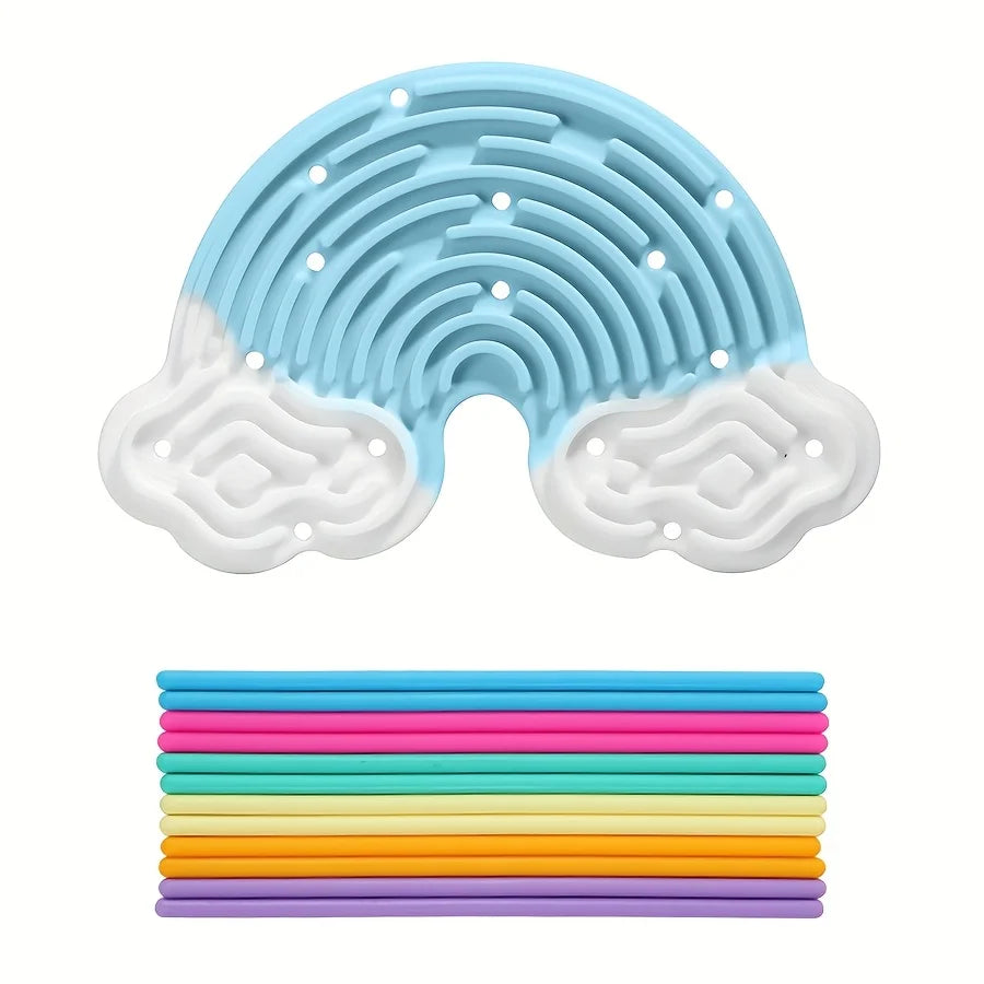 Creative Rainbow Clouds Silicone Sensory Activity Board,  Color Training Toy, Double Side Busy Board, Fine Motor Skills&Fun Play