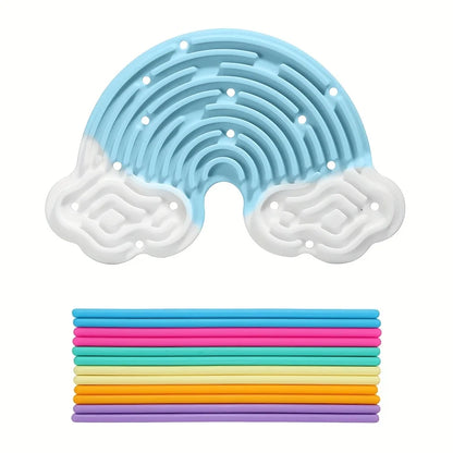 Creative Rainbow Clouds Silicone Sensory Activity Board,  Color Training Toy, Double Side Busy Board, Fine Motor Skills&Fun Play