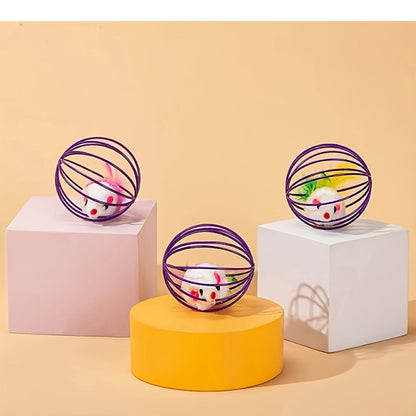 New Pet Toys Creative Pet Cats Toys Plush Mouse Feather Tail Painted Cage Kittens Self Entertaining Toy Pet Gifts Pet Supplies