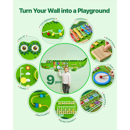 VEVOR 9-Activities Crocodile Kids Busy Hanging Board Toy Montessori Early Learning Puzzle Decor Panels Toys for Children Gifts