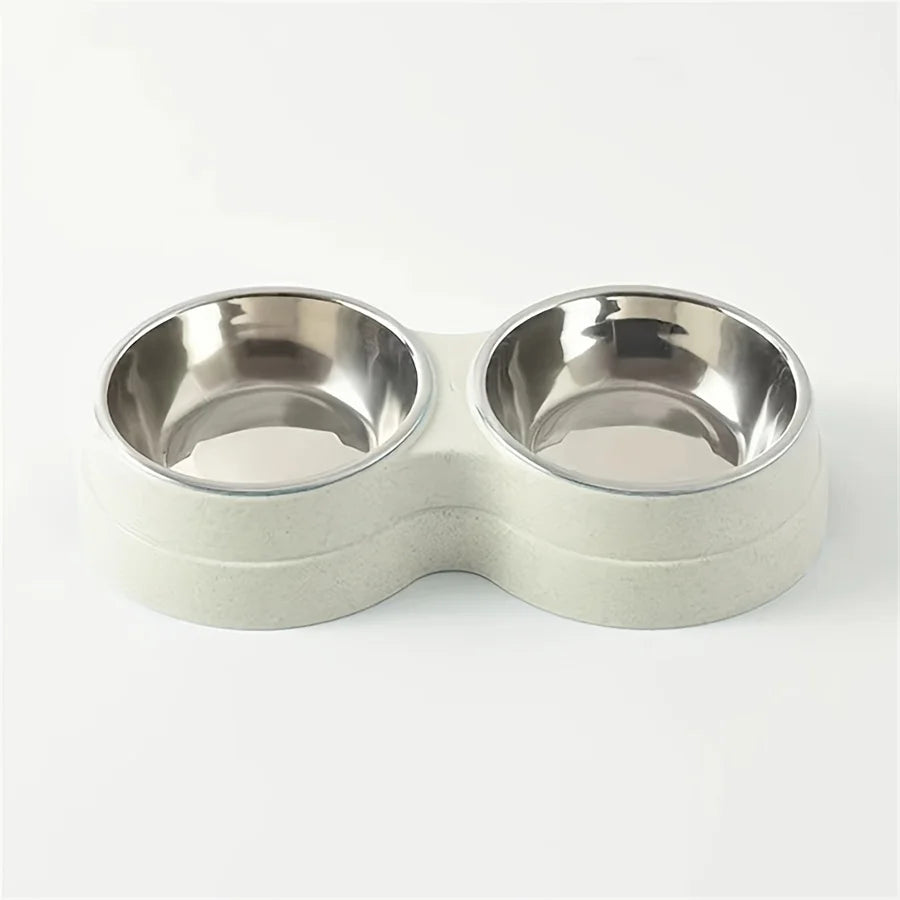 1 PCS Dual Bowl Stainless Steel Double Pet Bowls for Dogs and Cats - Non-Skid Base - Perfect for Food and Water - Easy to Clean