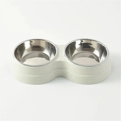 1 PCS Dual Bowl Stainless Steel Double Pet Bowls for Dogs and Cats - Non-Skid Base - Perfect for Food and Water - Easy to Clean
