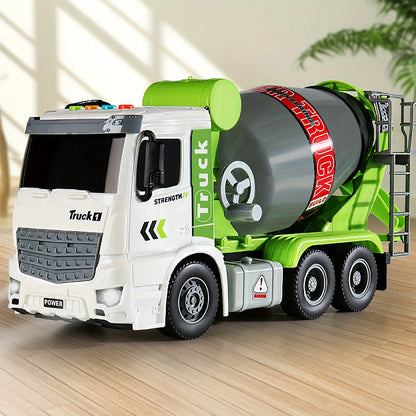 Large Simulation Children Engineering Vehicle Cement Mixer Truck Model Toy Push and Go Friction Powered Cars with Music & Light