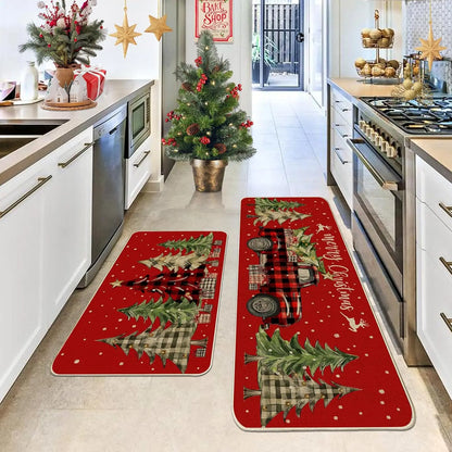 VIKAMA1/2PCS Lovely Christmas Gingerbread Man Crystal Velvet Kitchen Floor Mat Easy Care Floor Mat Entry Door Mat Home Decor