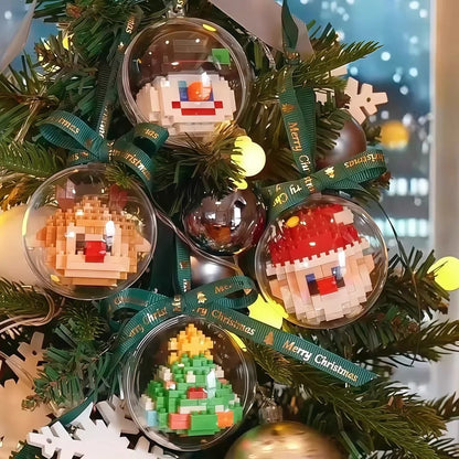Christmas Tree Decoration Santa Claus Building Block Christmas Ball Pendants Snowman Reindeer Assembly Brick Kid Xmas Party Gift