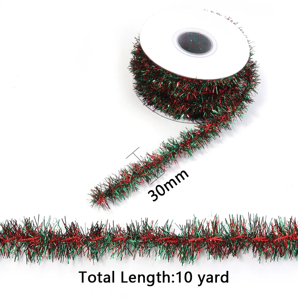 10Yards Christmas Ribbon Garland Cane Foil Tinsel Glitter Metallic Xmas Tree Wrapping Ribbons Ornaments DIY New Year Party Decor