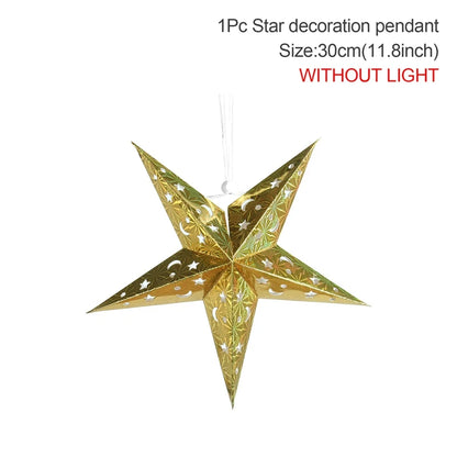 Hollow Star Hanging Pendants Christmas Decoration 2025 for Home Navidad Natal Noel Gifts Christmas Ornaments New Year 2026