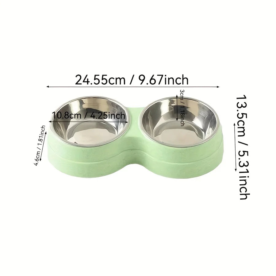 1 PCS Dual Bowl Stainless Steel Double Pet Bowls for Dogs and Cats - Non-Skid Base - Perfect for Food and Water - Easy to Clean