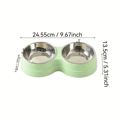 1 PCS Dual Bowl Stainless Steel Double Pet Bowls for Dogs and Cats - Non-Skid Base - Perfect for Food and Water - Easy to Clean