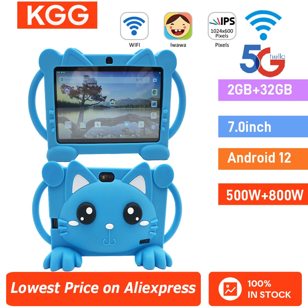 Kids Tablet 5G WiFi 2+32GB 7'' Android Tablet Toddler Case Dual Camera Games Educational Learning Toys Children Gifts
