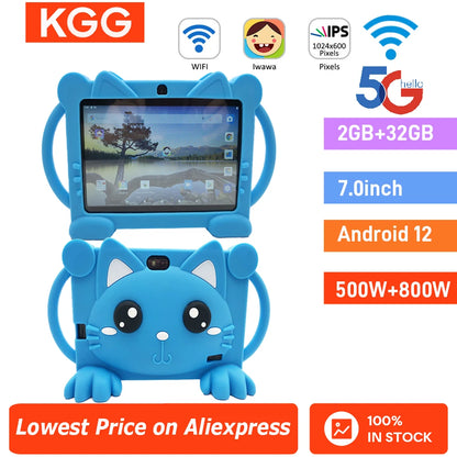 Kids Tablet 5G WiFi 2+32GB 7'' Android Tablet Toddler Case Dual Camera Games Educational Learning Toys Children Gifts