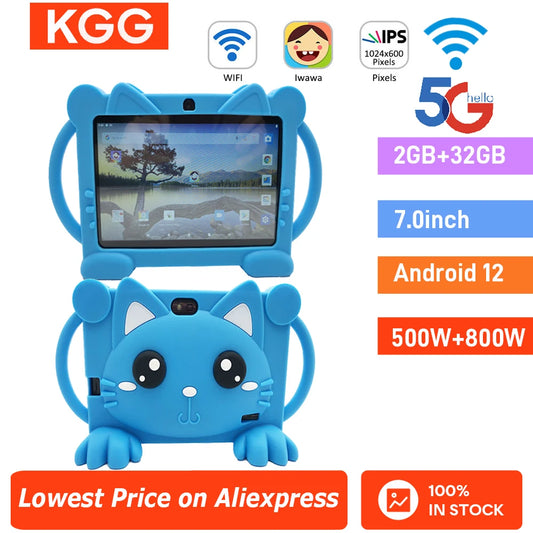 Kids Tablet 5G WiFi 2+32GB 7'' Android Tablet Toddler Case Dual Camera Games Educational Learning Toys Children Gifts