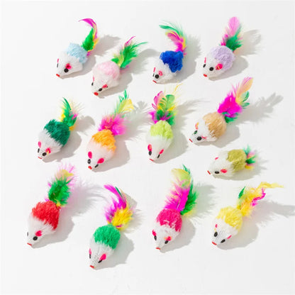 Pet Cat Toys Rabbit Fur False Mouse  Feather Rainbow Mouse Toy  Funny Playing Toys For Kitten