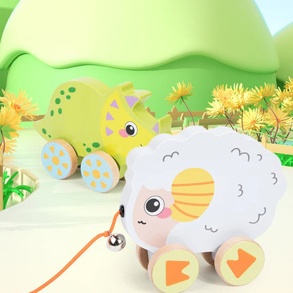 Montessori Early education Wooden Animal Car Toys Children Drag Car for kids Learning Walk and Have Fun Gift