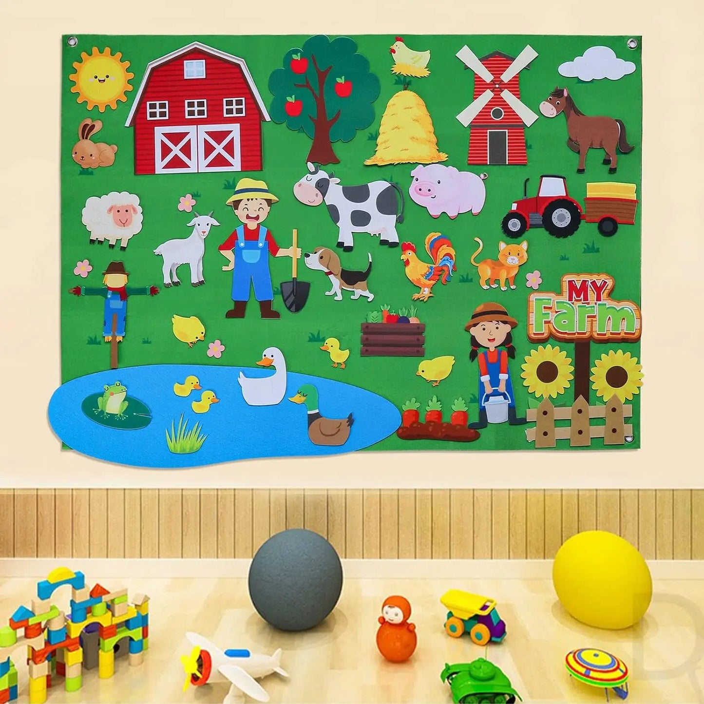 Felt Story Board Set Toy for kids Vehicle Farm Animals Preschool Education Early Learning Interactive Play Mat Wall Hanging Gift
