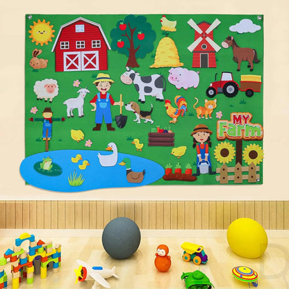Felt Story Board Set Toy for kids Vehicle Farm Animals Preschool Education Early Learning Interactive Play Mat Wall Hanging Gift
