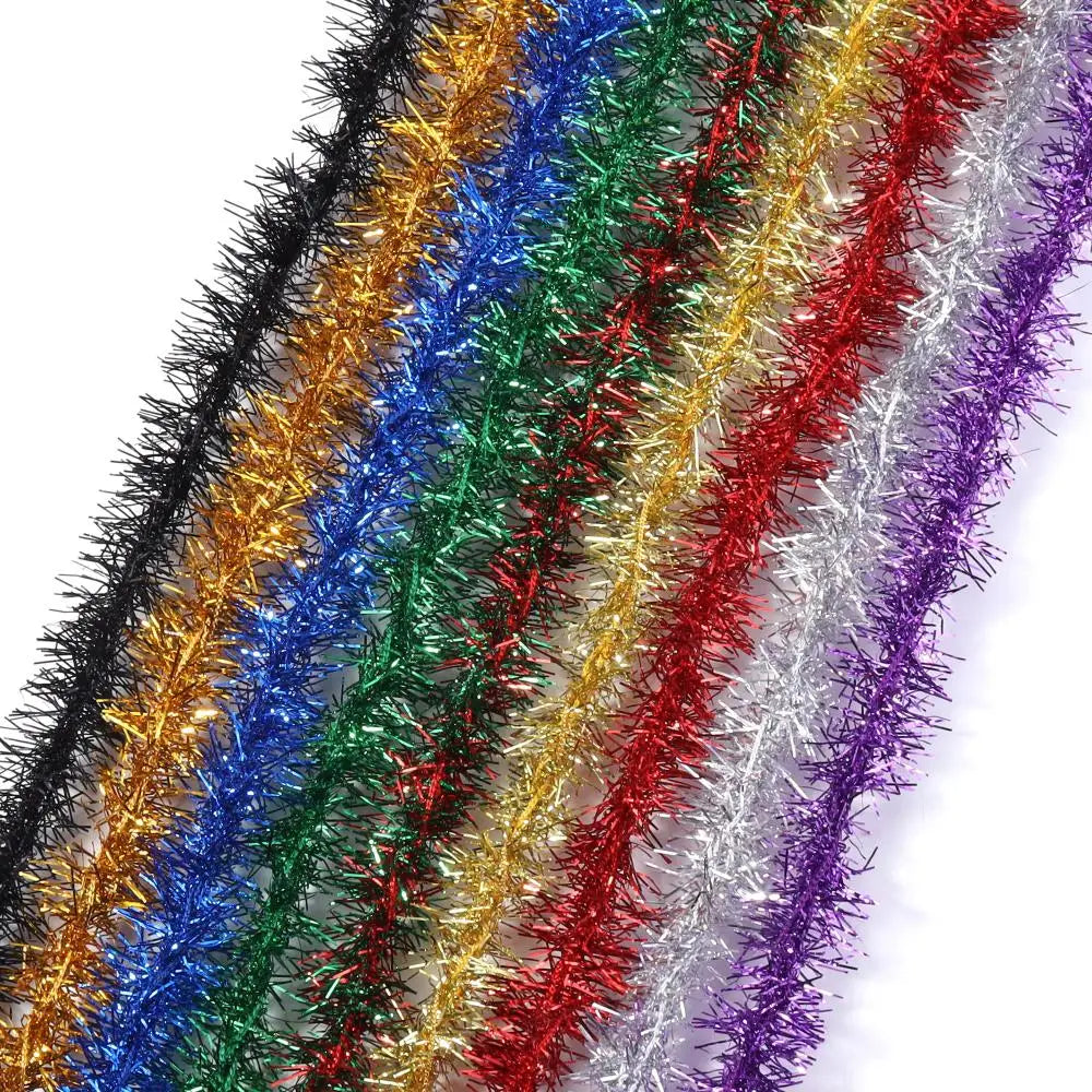 10Yards Christmas Ribbon Garland Cane Foil Tinsel Glitter Metallic Xmas Tree Wrapping Ribbons Ornaments DIY New Year Party Decor