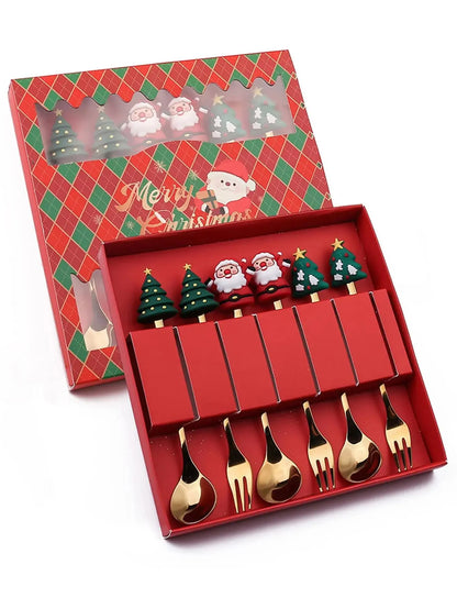 2/4/6Pcs Christmas Fork And Spoon Set,Stainless Steel Creative Tableware,Coffee Tea Dessert Forks And Spoons Gift Set