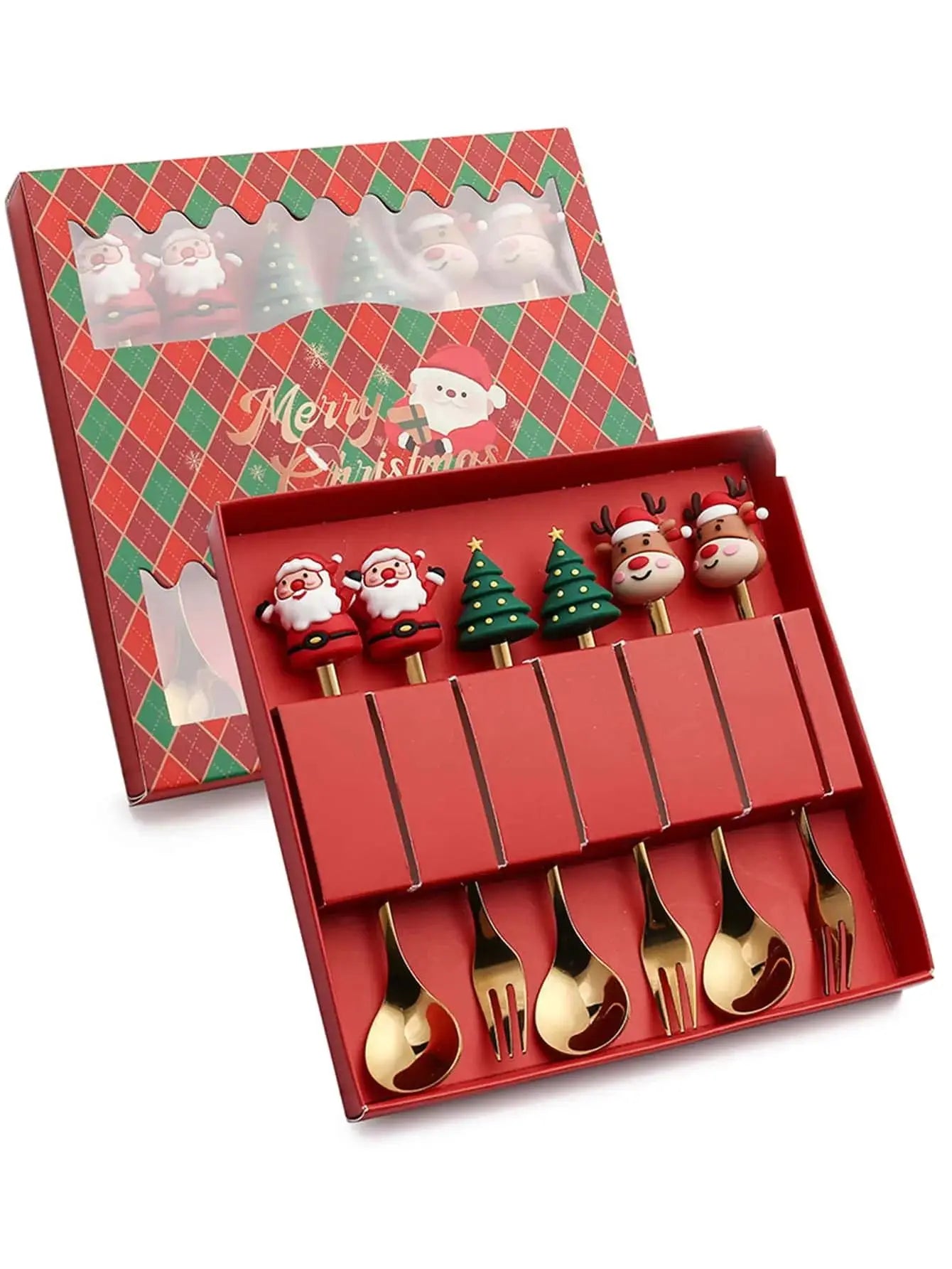 2/4/6Pcs Christmas Fork And Spoon Set,Stainless Steel Creative Tableware,Coffee Tea Dessert Forks And Spoons Gift Set