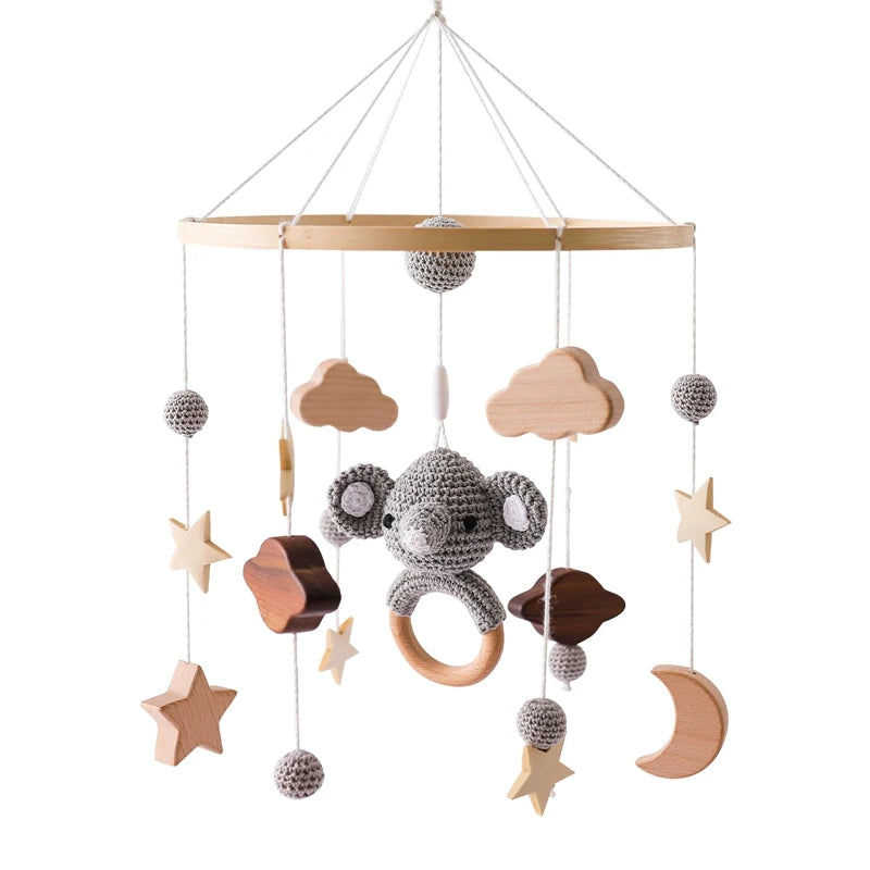 Crib Mobile Bed Bell Wooden Baby Rattles Soft Felt Cartoon Animal Bed Bell Newborn Music Box Hanging Toy Crib Bracket Baby Gifts