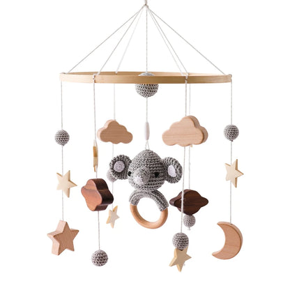 Crib Mobile Bed Bell Wooden Baby Rattles Soft Felt Cartoon Animal Bed Bell Newborn Music Box Hanging Toy Crib Bracket Baby Gifts